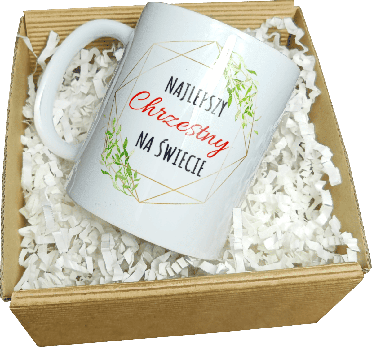 2chś bez tła Kubek dla Chrzestnego z Eleganckim Pudełkiem Prezent na Komunię Świętą Chrzest Ślub - obrazek 1