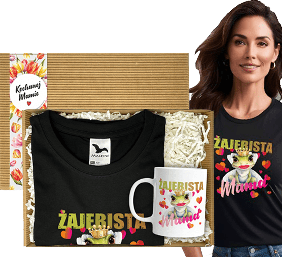 koszulka kubek żajebista mama nowa główne Zestaw prezentowy dla mamy. Koszulka i kubek z nadrukiem Żajebista Mama w pudełku - obrazek 1