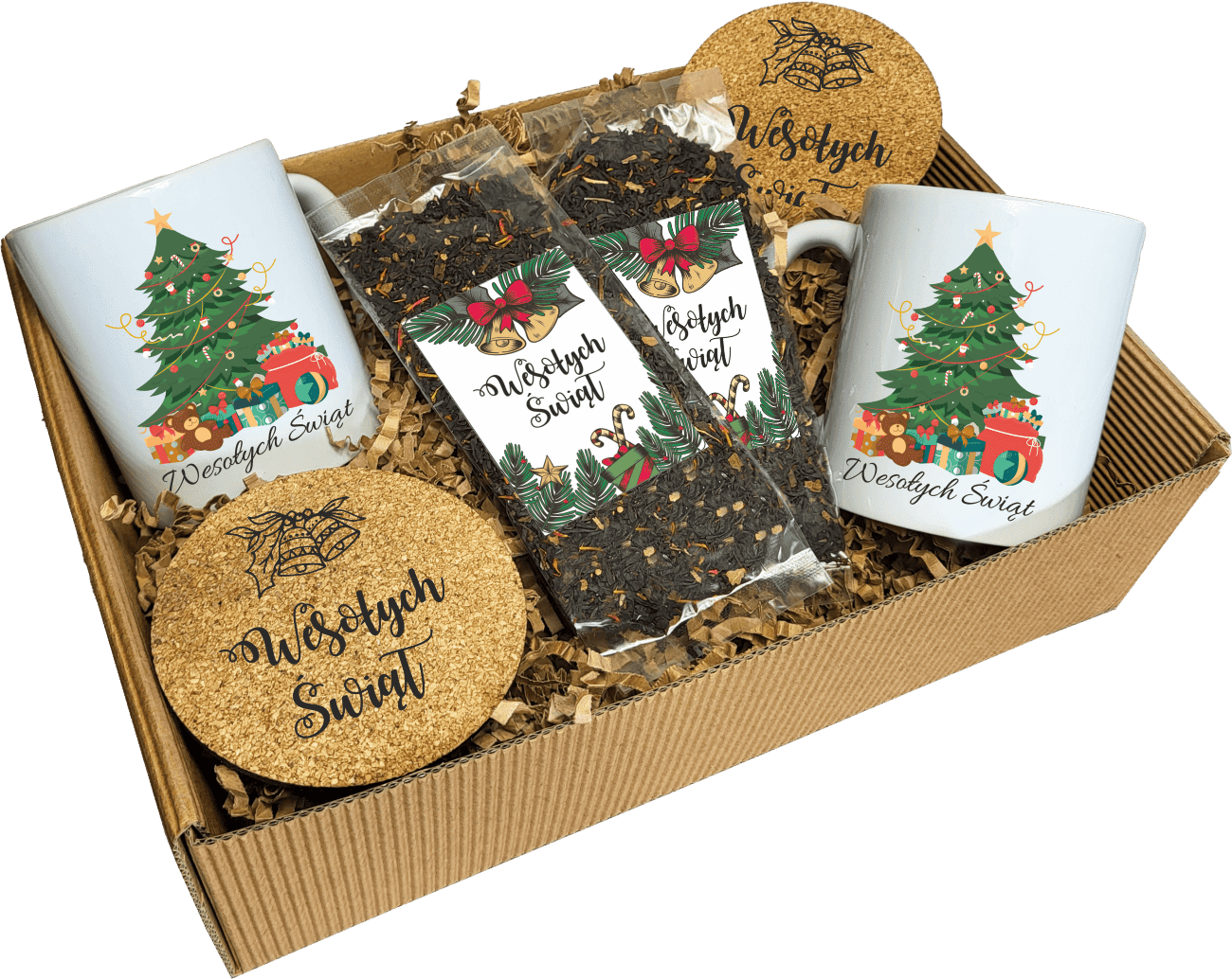 Zestaw Świąteczny Herbaty i Kubków z podkładkami z grawerem w Eleganckim Pudełku - obrazek 1