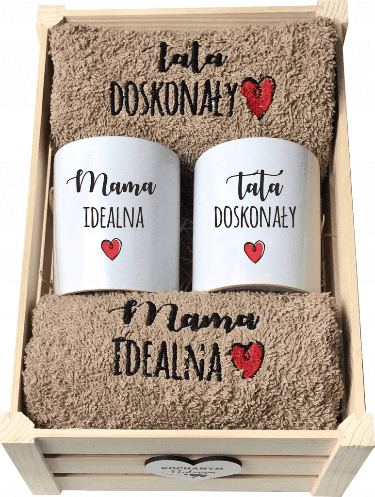 Prezent zestaw ręczników z kubkami dla rodziców - obrazek 1