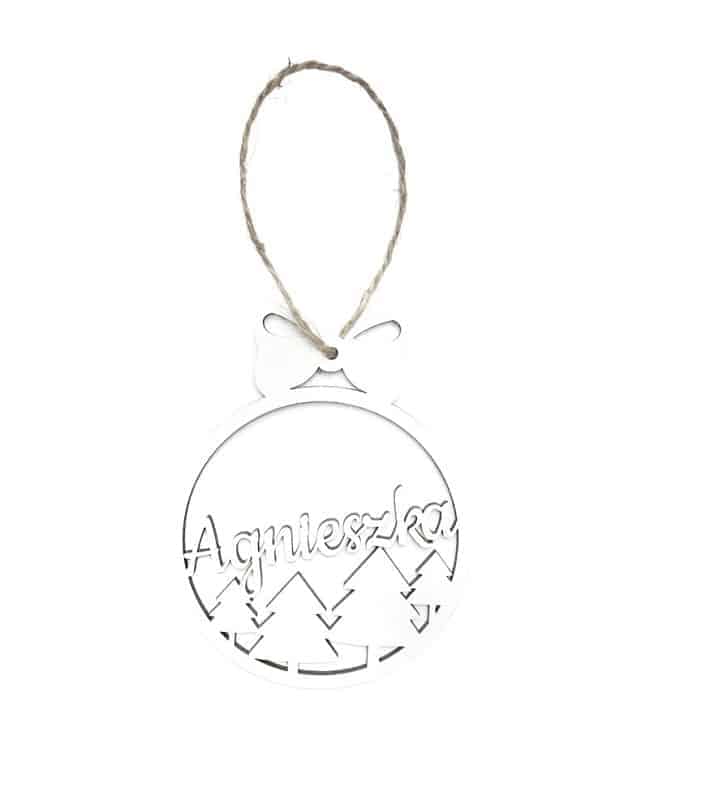 Drewniana bombka personalizowana na choinkę Biała HW - obrazek 1