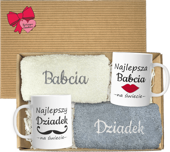 Zestaw ręczników z kubkami dla babci i dziadka w pudełku - obrazek 1