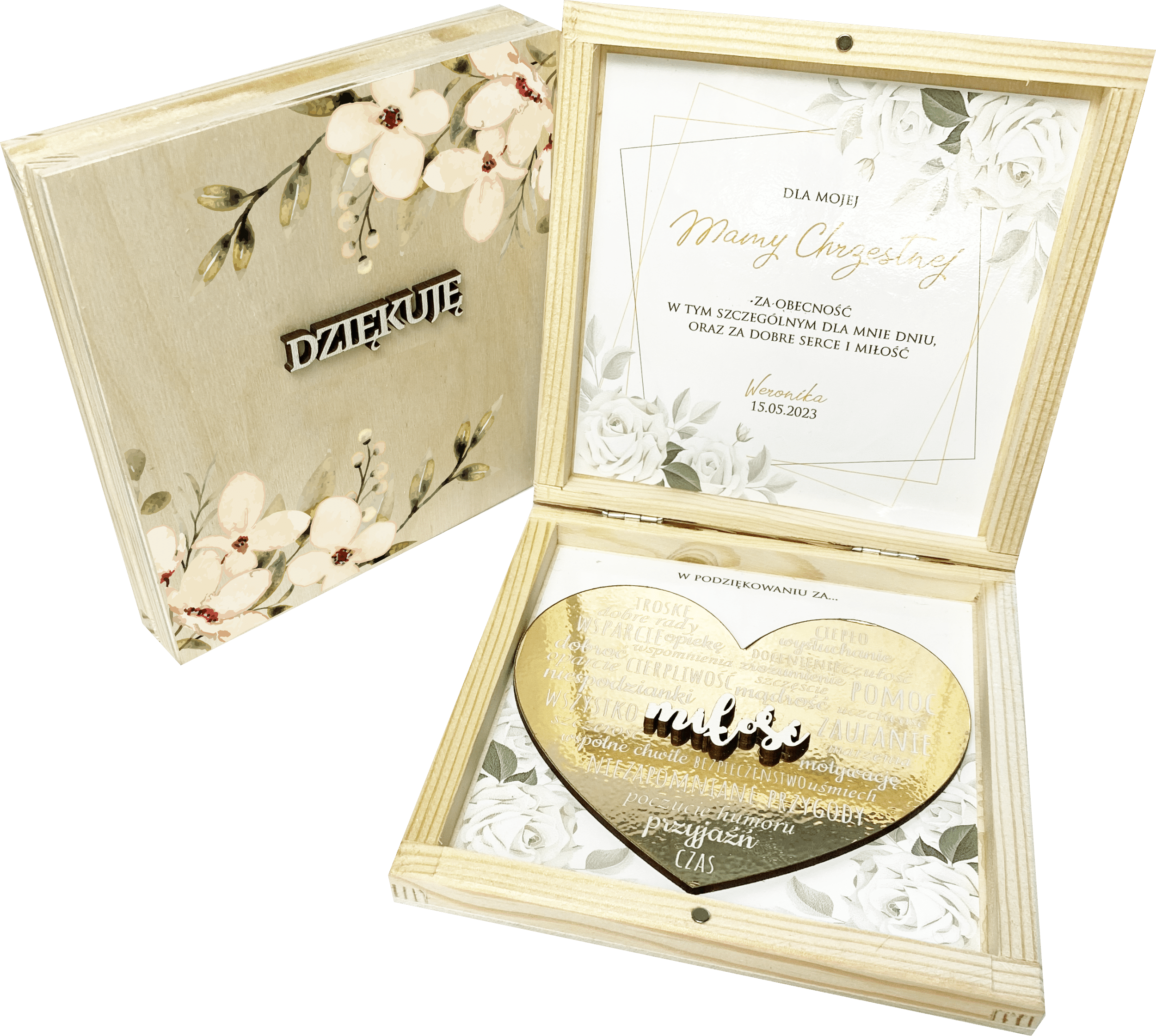 Podziękowanie dla Chrzestnych Dziadków Komunia Chrzest Drewniane Pudełko z nadrukiem K3 - obrazek 1