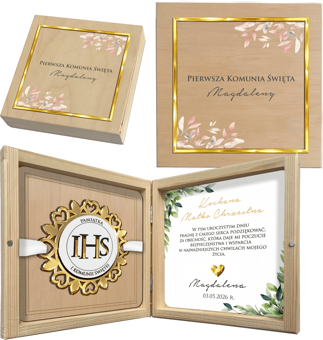 Pudełko komunijne z personalizacją dla chrzestnych