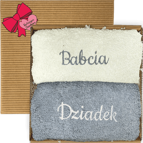 Ręczniki dla babci i dziadka w pudełku. Zestaw ręczników - obrazek 1