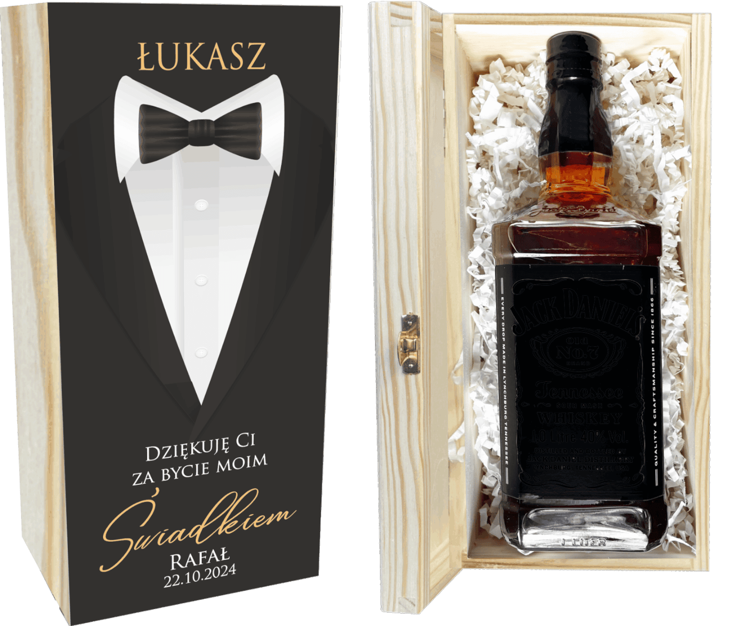 Eleganckie Pudełko na Whisky z Dedykacją - Personalizowany Prezent dla Świadka - obrazek 1