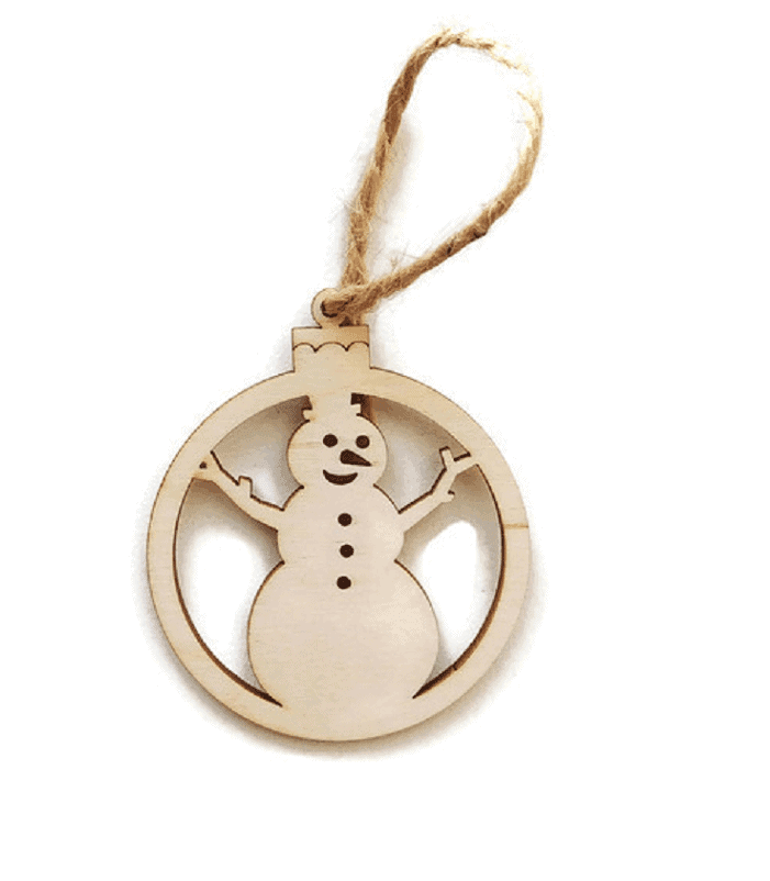 Drewniane bombki na choinkę Bałwan w kole 6szt. BAO - obrazek 1