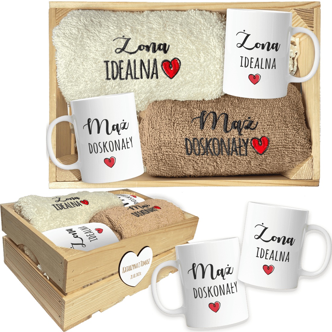 PREZENT NA ŚLUB KOMPLET RĘCZNIKÓW RĘCZNIKI + KUBKI - obrazek 1