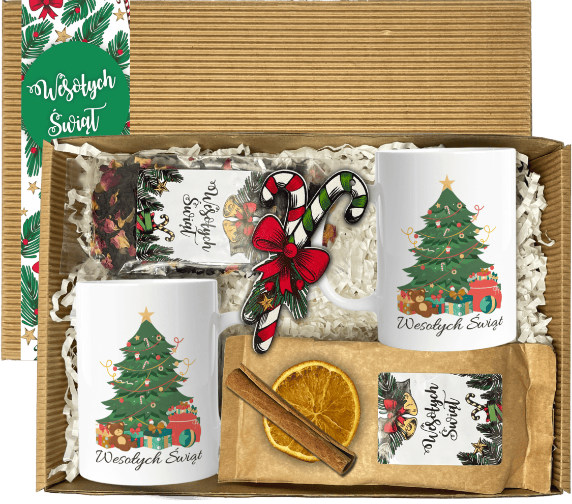 Zestaw świątecznych delikatesów - herbata, kawa, kubki, bombka - obrazek 1