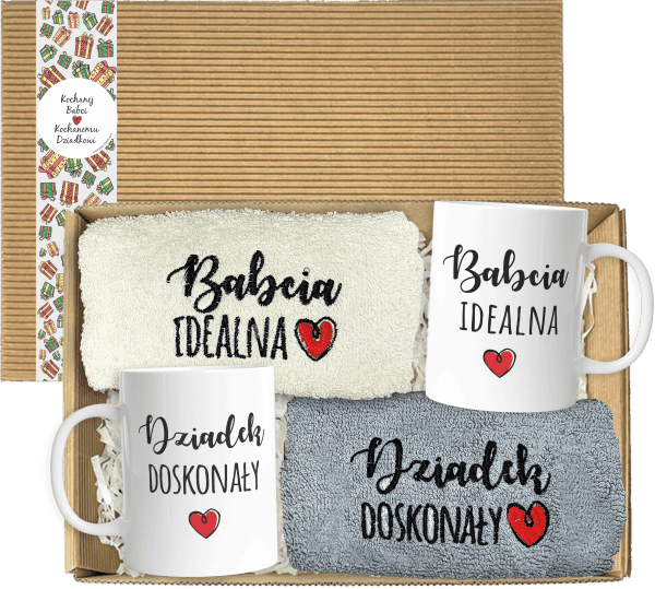 Z30 babcia dziadek kwiatki ręczniki kubki BEZ bombki Elegancki Zestaw Prezentowy - Ręczniki i Kubki dla Babci i Dziadka w Ekskluzywnym Pudełku - obrazek 1