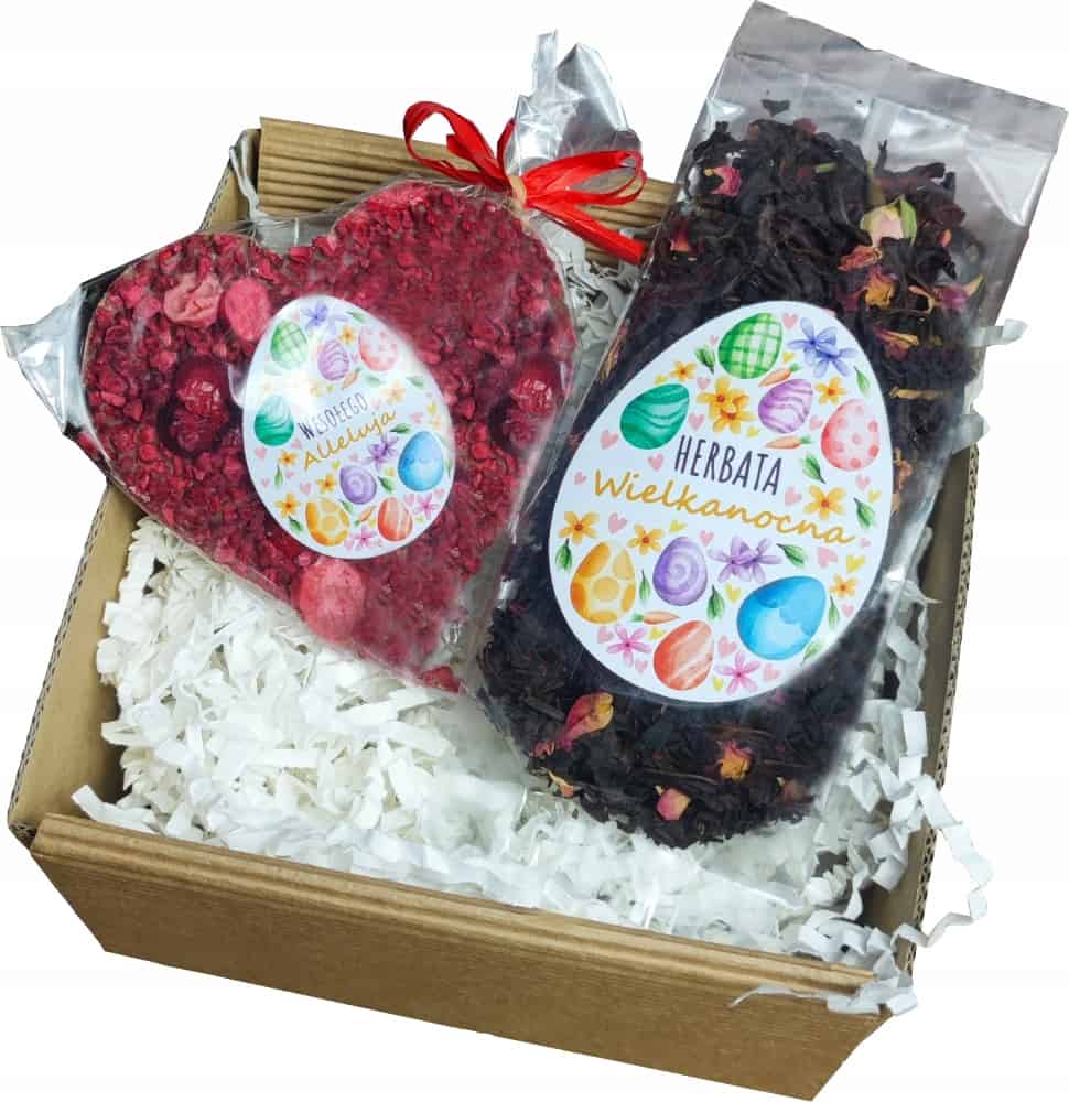 Prezent Świąteczny - Zestaw Czekolady i Herbaty na Wielkanoc, eleganckie pudełko z kokardką - obrazek 1