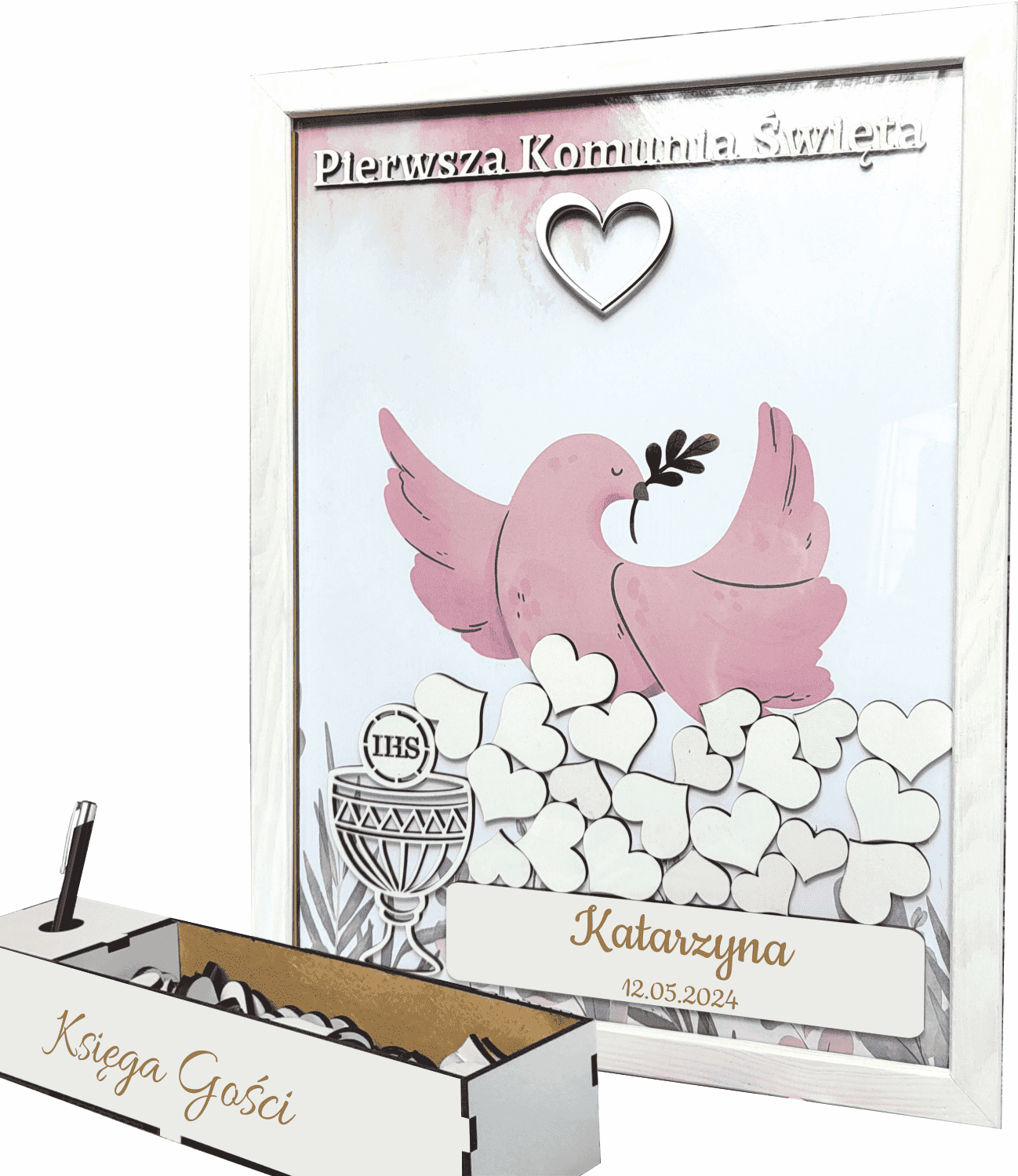Księga Pamiątkowa na Pierwszą Komunię z Personalizacją i Ramą Serca - obrazek 1
