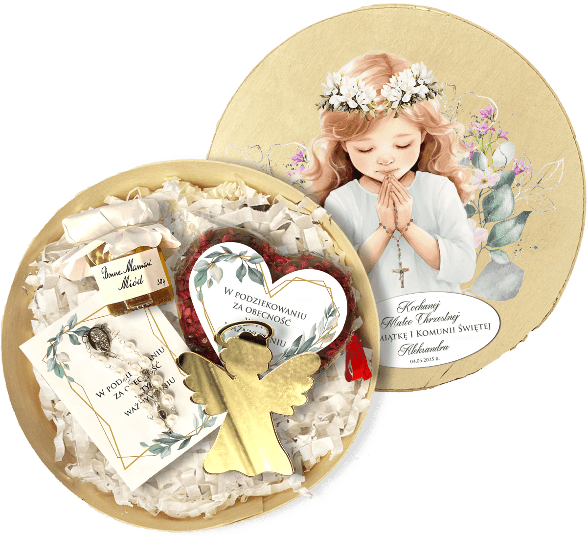 Podziękowanie dla chrzestnych na Komunię od dziewczynki – elegancki zestaw prezentowy