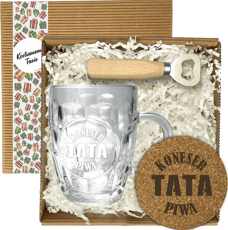 ZESTAW PREZENT NA DZIEŃ OJCA KUFEL NA PIWO PODKŁADKA GRAWER - obrazek 1