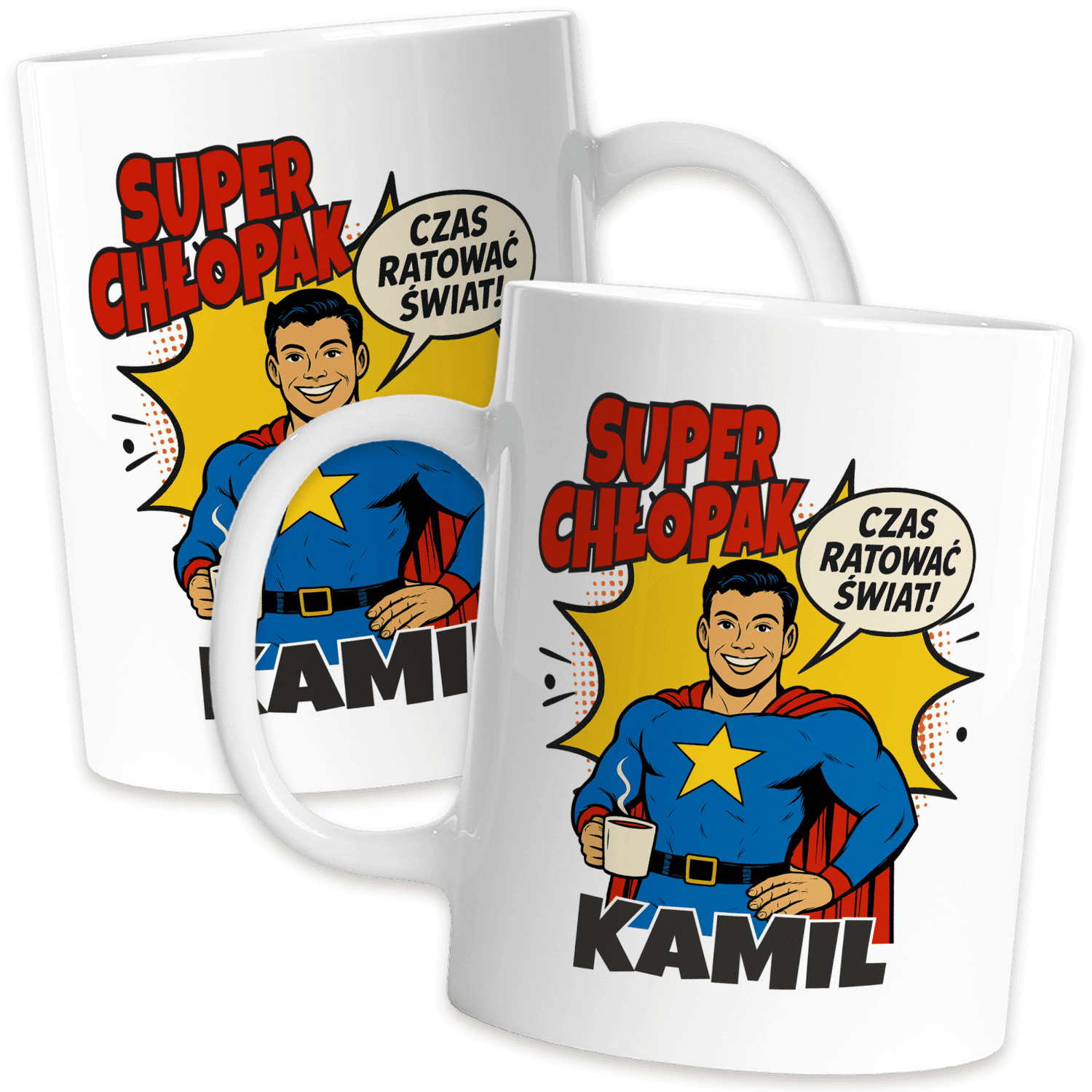 Kubek dla kolegi z imieniem – Super Chłopak, oryginalny prezent dla chłopaka Kubek dla kolegi z imieniem – Super Chłopak, prezent z superbohaterem