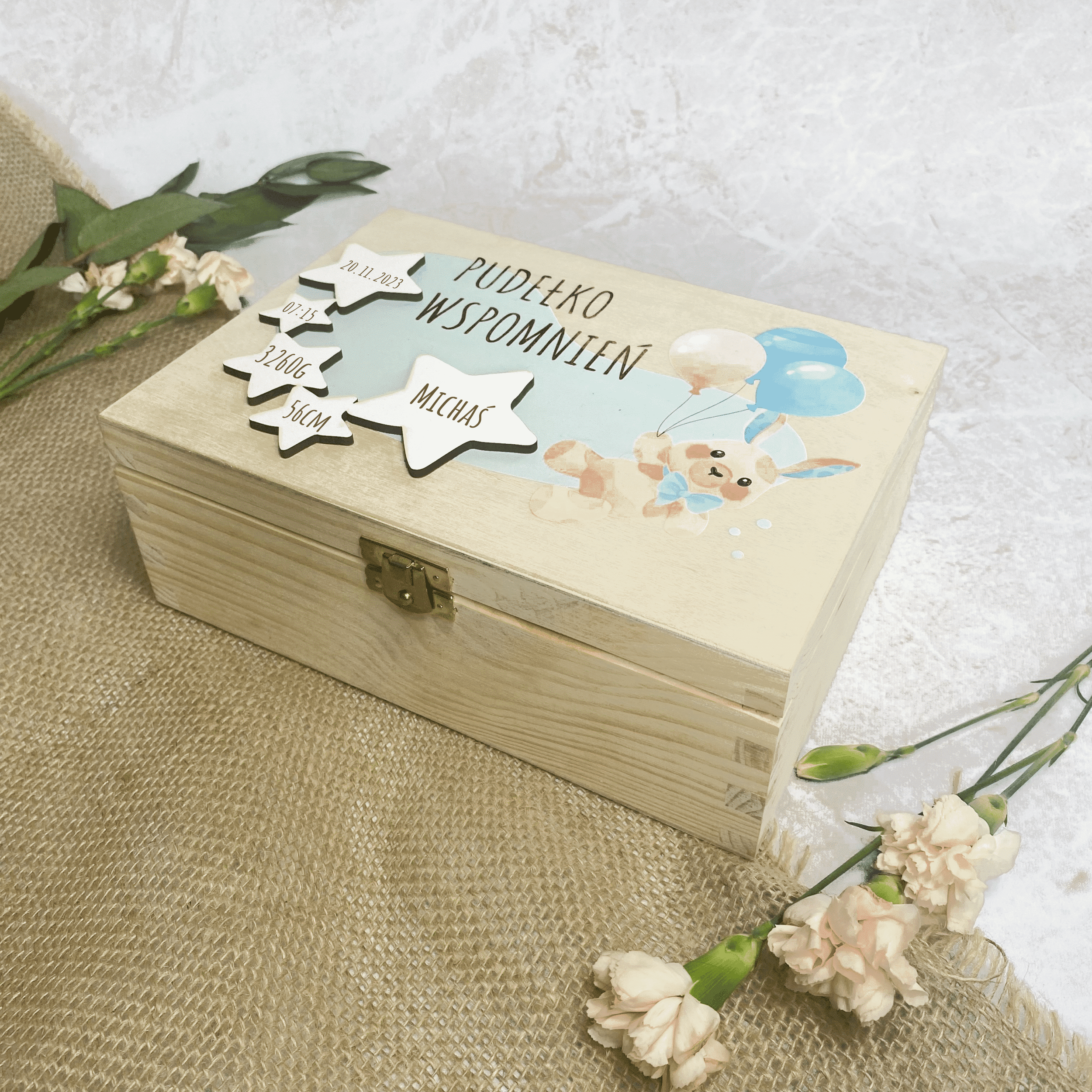 Pudełko wspomnień dla chłopca. Metryczka roczek chrzest - obrazek 1