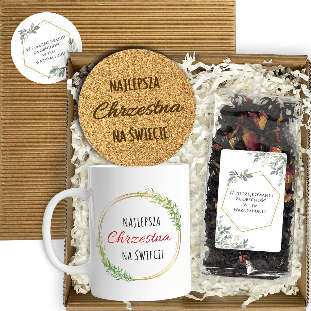 Z20 kubek herbata podkładka 1CHŚ główne Zestaw Prezentowy Dla Matki Chrzestnej z Kubkiem, Podstawką i Herbatą Prezent - obrazek 1