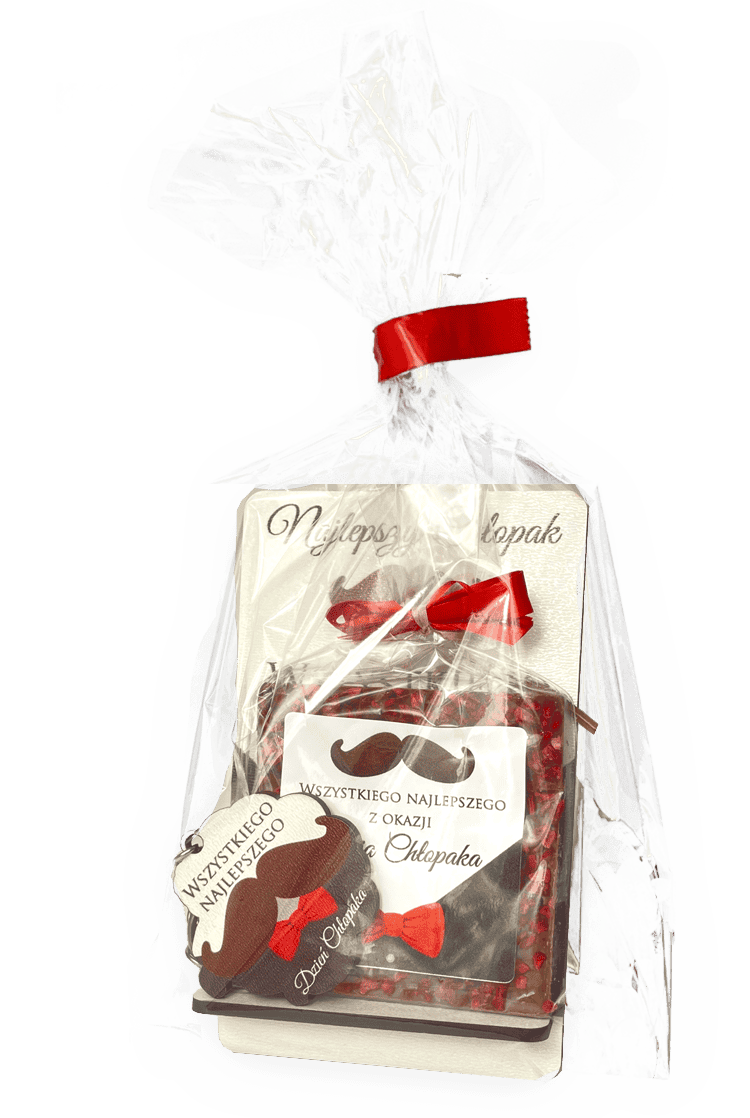 Zestaw prezentowy na Dzień Chłopaka z brelokiem, podstawką na telefon i czekoladą