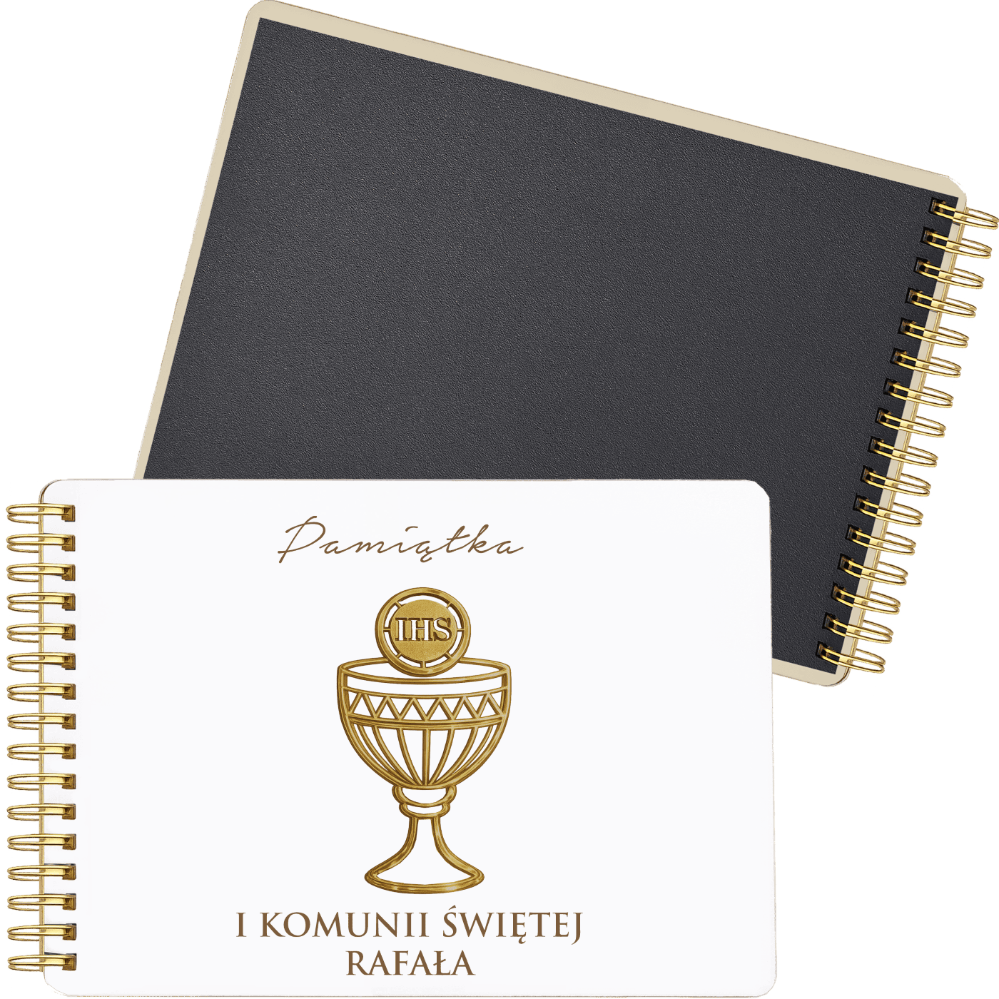 z pucharem czarne kartki grawer Biały Personalizowany Album I Komunia Święta Pamiątka Komunijna Prezent - obrazek 1