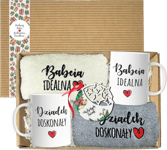 Elegancki Zestaw Świąteczny dla Babci i Dziadka - Ręczniki, Kubki i Bombka pod choinkę - obrazek 1