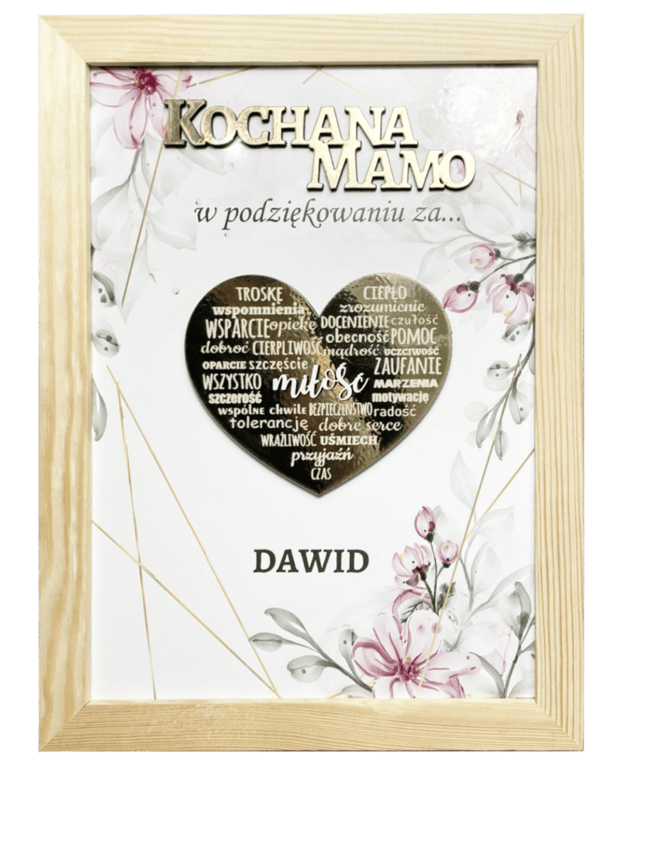 d234bdb292c87f1ea940ea95e7d8b28c.png Ramka Kochana Mamo A4 Złote serce MAMA - obrazek 1