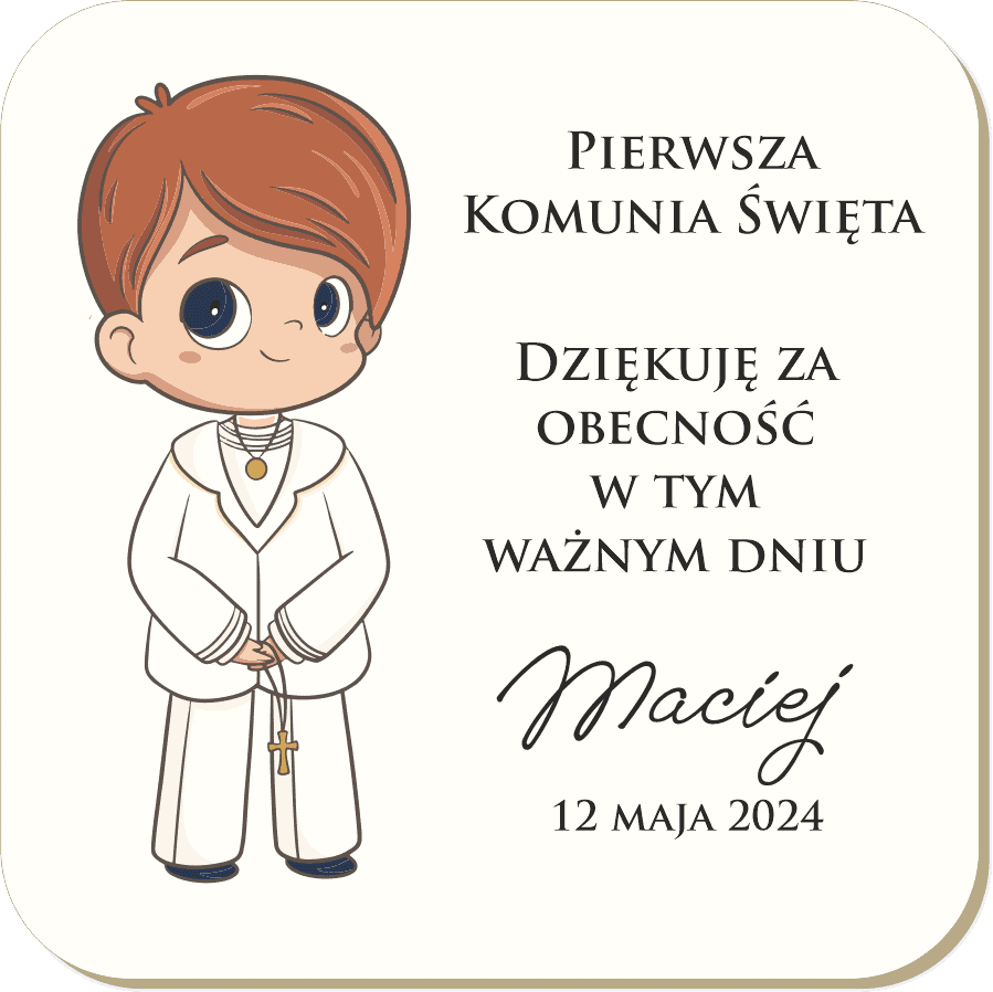 magnes chłopiec bez tła Magnes Personalizowany na Pierwszą Komunię - Elegancki Drewniany Upominek z Nadrukiem - obrazek 1