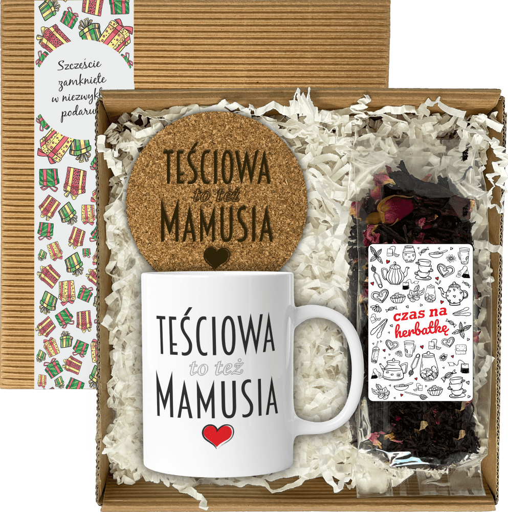 zestaw główne PREZENT NA DZIEŃ MAMY DLA TEŚCIOWEJ KUBEK HERBATA ZESTAW PREZENTOWY PUDEŁKO - obrazek 1