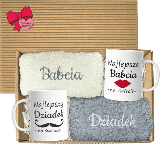 Z30 2x ręcznik 2 x kubek 1B 2B Zestaw ręczników z kubkami dla babci i dziadka w pudełku - obrazek 1