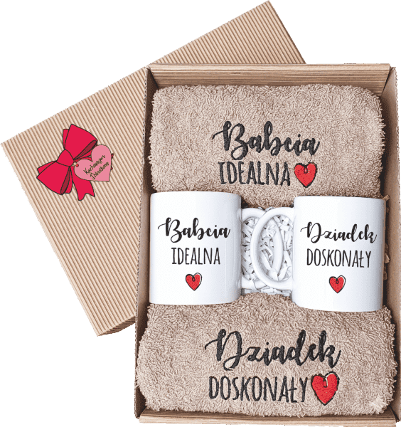 3.7 BD Wyjątkowy Zestaw Prezentowy - Ręcznik Kubek dla Dziadków na Święta, Dzień Babci i Dziadka - Z nadrukiem i haftem - obrazek 1