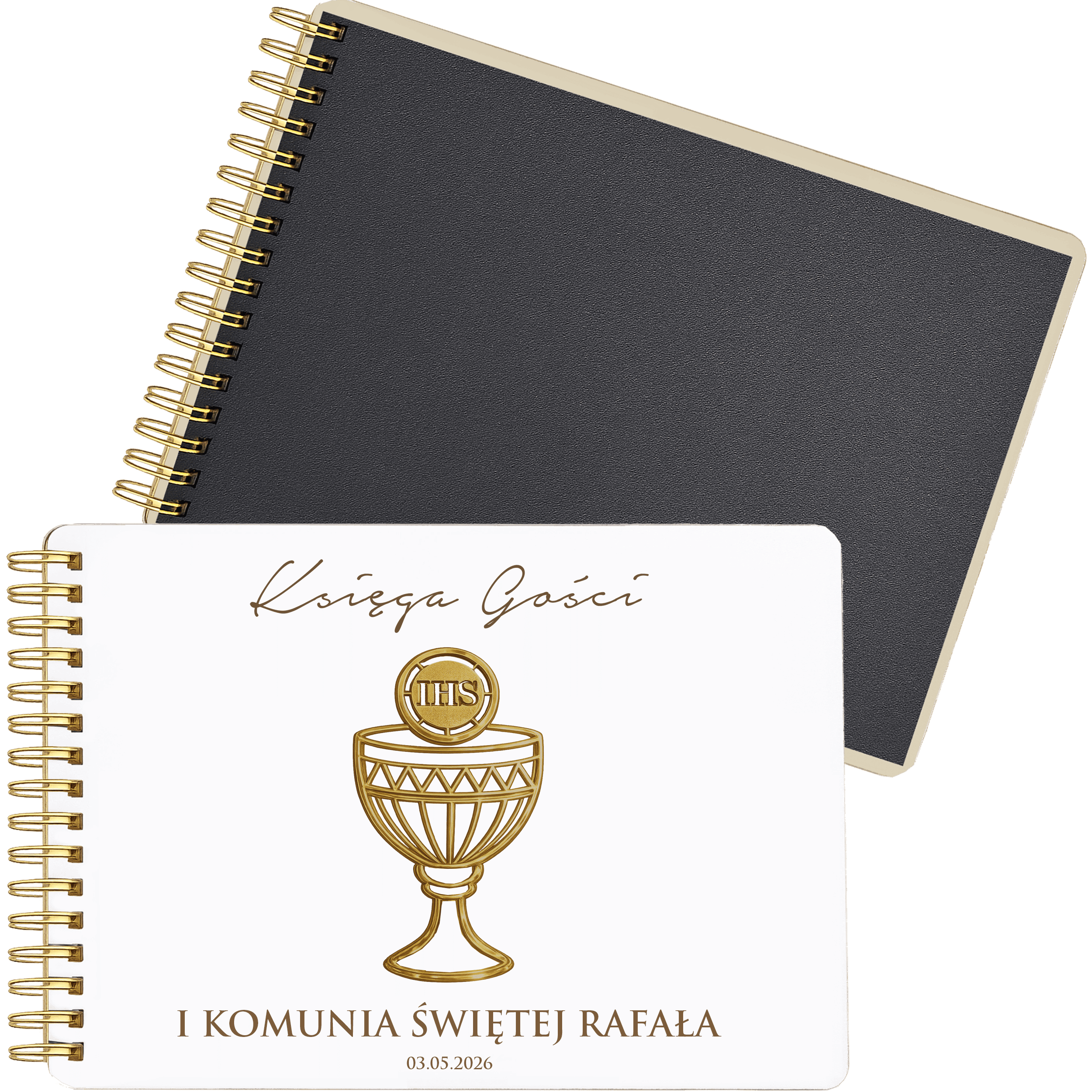 księga gości puchar złota sprężyna główne Księga Gości Komunijna z Grawerowym Kielichem - Album z Personalizacją - obrazek 1