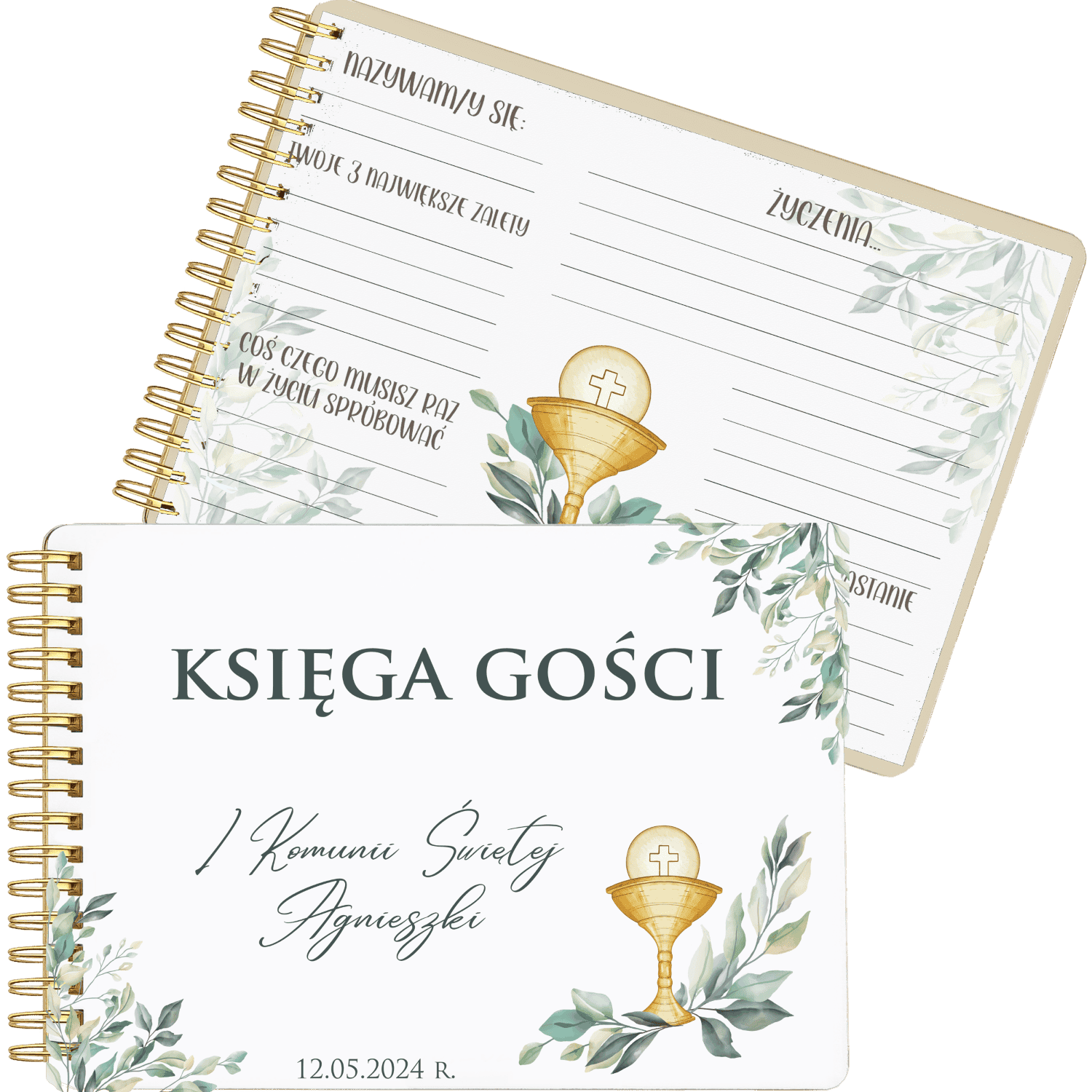 księga gości złota sprężyna główne Księga Gości na Komunię Świętą z Personalizacją - Elegancka Okładka - obrazek 1