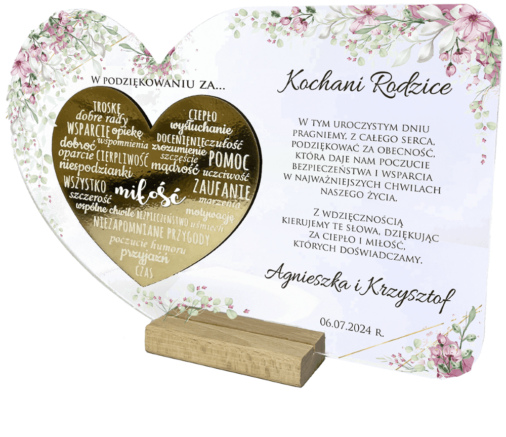 Statuetka Serce Personalizowane z Drewnianą Podstawką - Prezent Podziękowanie dla Rodziców Dziadków - obrazek 1