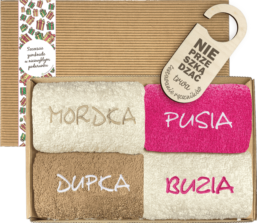 Box z ręcznikami z haftem dla dwojga — zestaw w pudełku z zawieszką - obrazek 1