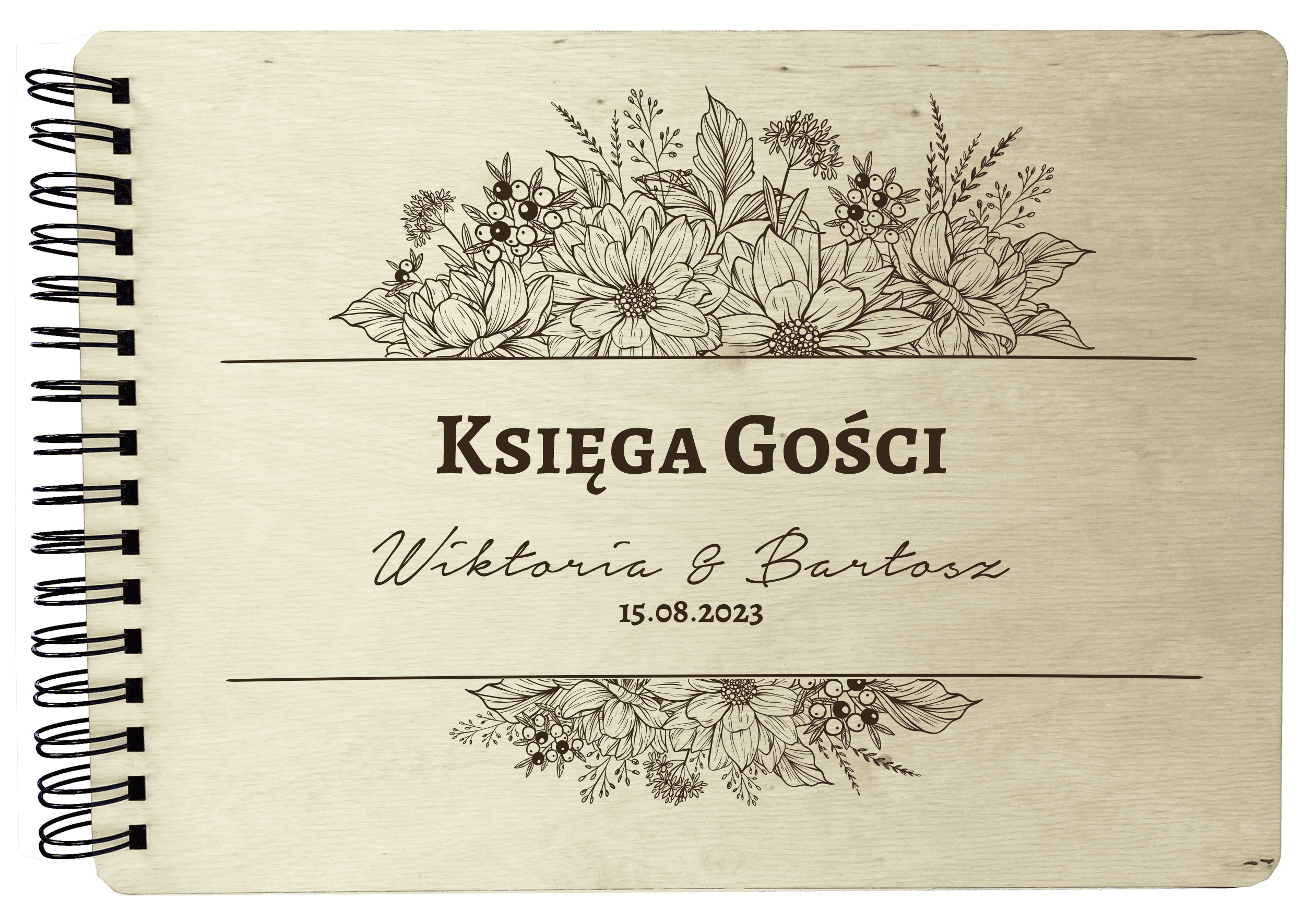 ksiega gosci MOTYW 2 bez tla Drewniana Księga gości z ankietami na ślub wesele z grawerem personalizowanym - obrazek 1