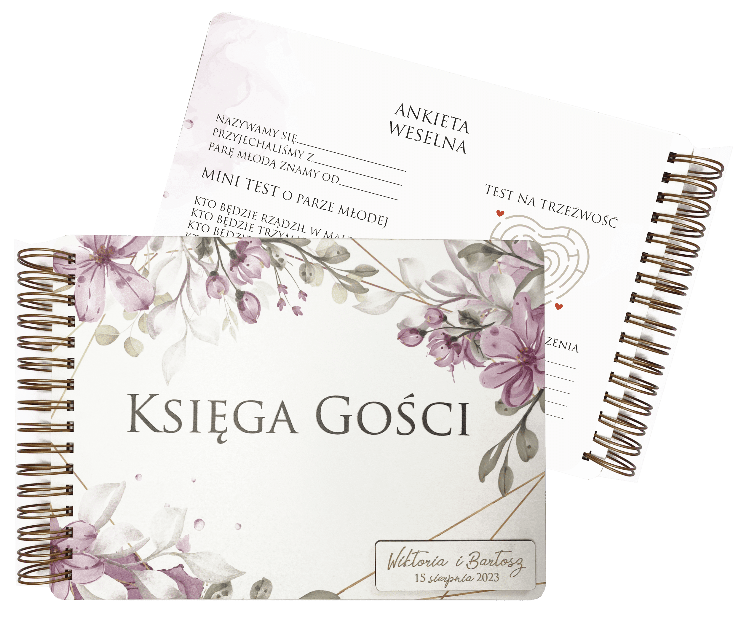 ksiega gosci kwiaty fioletowe Księga gości z ankietami na ślub wesele z nadrukiem personalizowana - obrazek 1