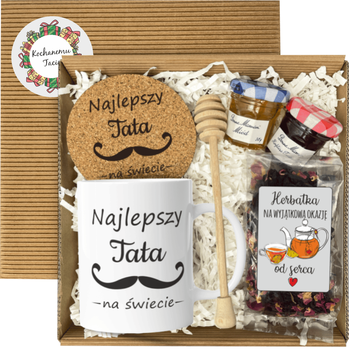 Elegancki Zestaw Upominkowy dla Taty - Kubek, Herbata i Konfitura z Grawerowaną Podstawką - obrazek 1